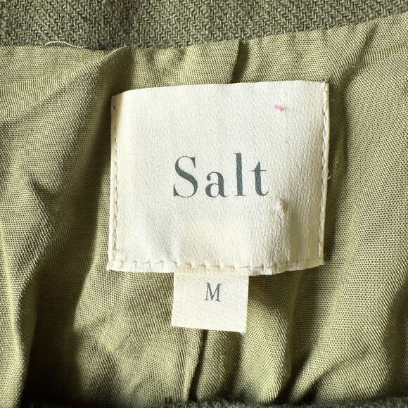 Roolee Salt Puff Sleeve Ramie Cotton Natural Snap Front Belted Modest Dress M - Picture 3 of 5